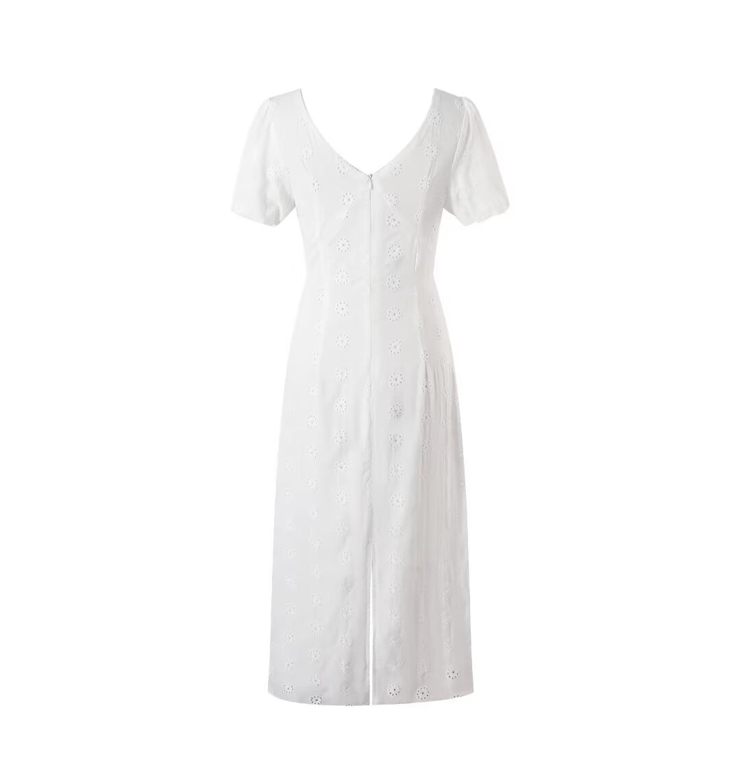 Women's Embroidered Tie-Waist A-Line Midi Dress