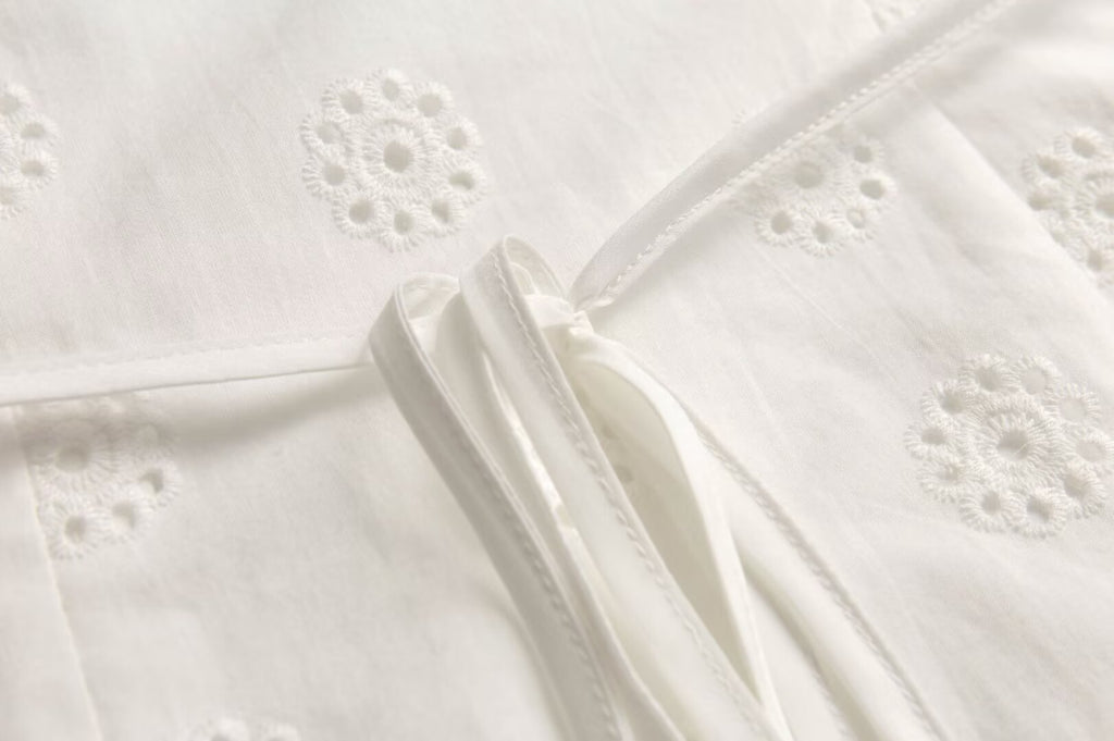 Women's Embroidered Tie-Waist A-Line Midi Dress