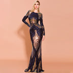 Women's Evening Stitching Long Sequin Dress