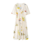 Printed V-Neck Cute Short Sleeve Loose Dress Spring Summer