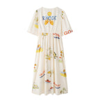 Printed V-Neck Cute Short Sleeve Loose Dress Spring Summer