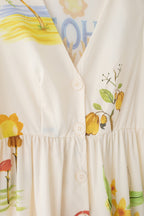 Printed V-Neck Cute Short Sleeve Loose Dress Spring Summer