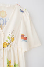Printed V-Neck Cute Short Sleeve Loose Dress Spring Summer