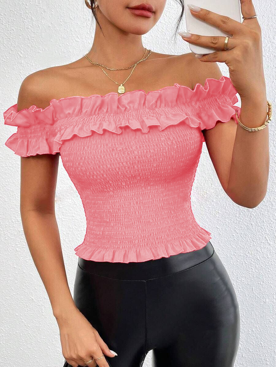 Women's Off-Shoulder Ruched Crop Top