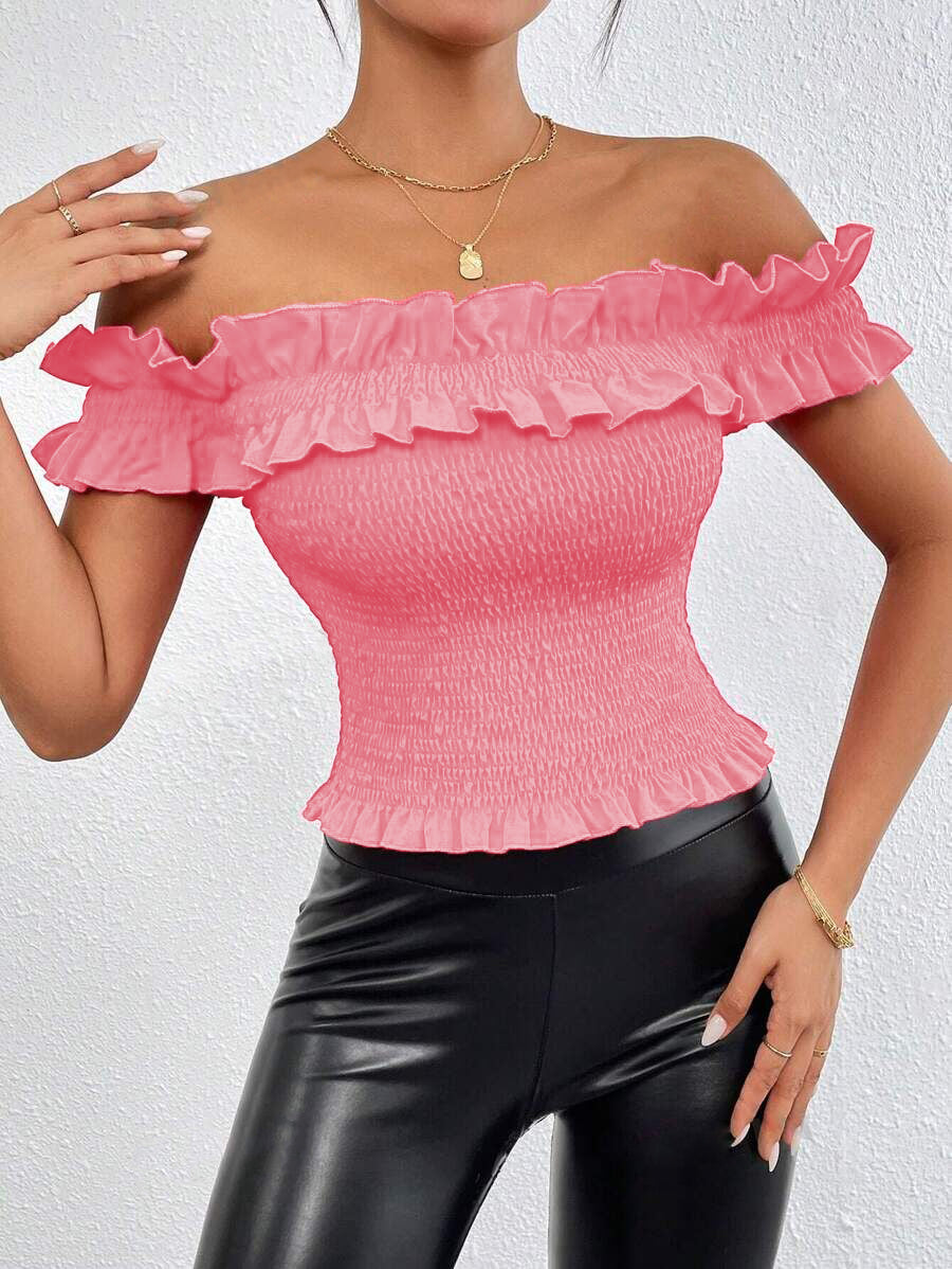 Women's Off-Shoulder Ruched Crop Top