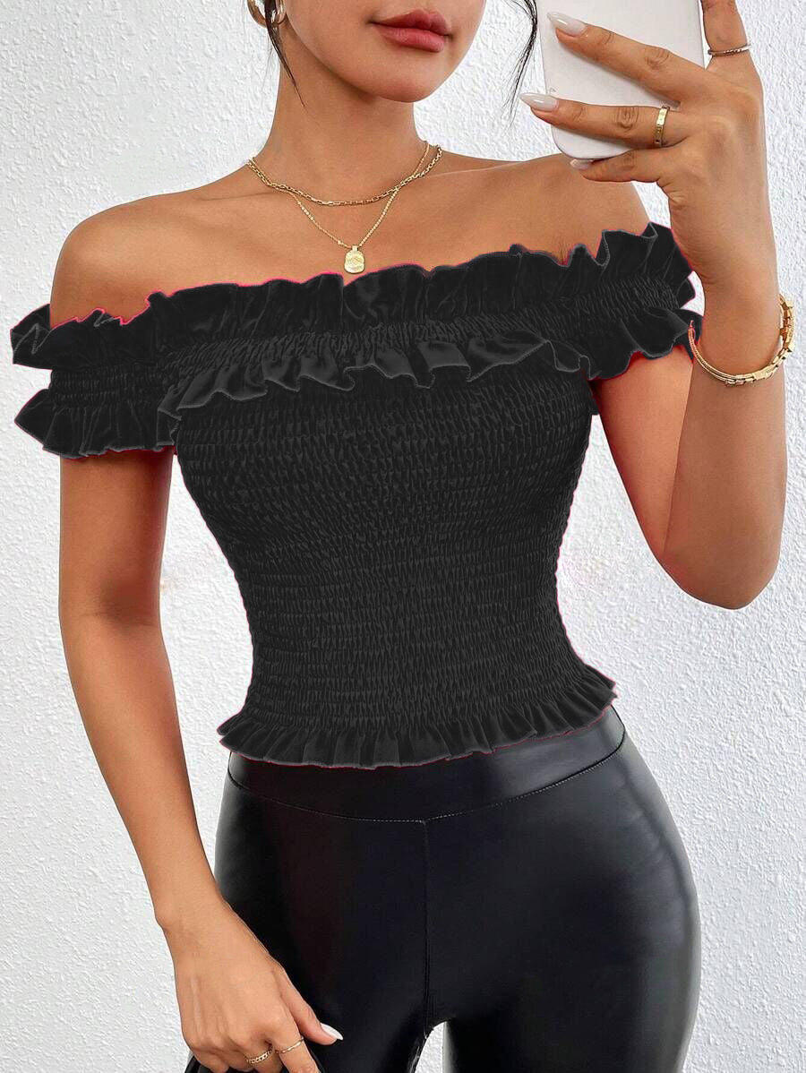 Women's Off-Shoulder Ruched Crop Top