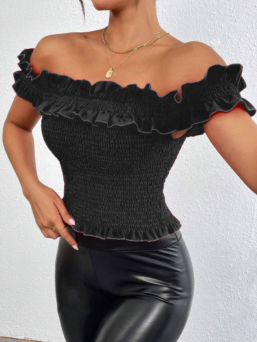 Women's Off-Shoulder Ruched Crop Top