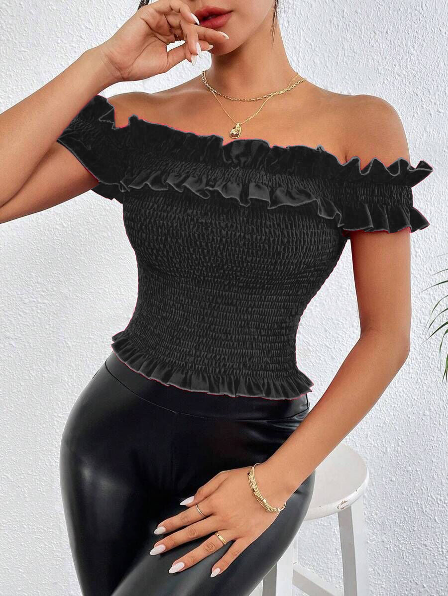 Women's Off-Shoulder Ruched Crop Top