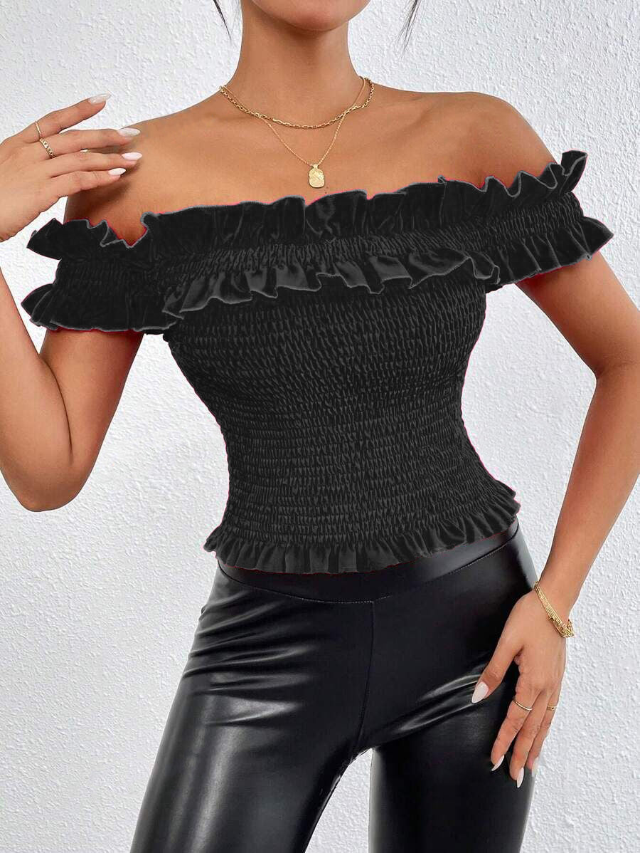 Women's Off-Shoulder Ruched Crop Top