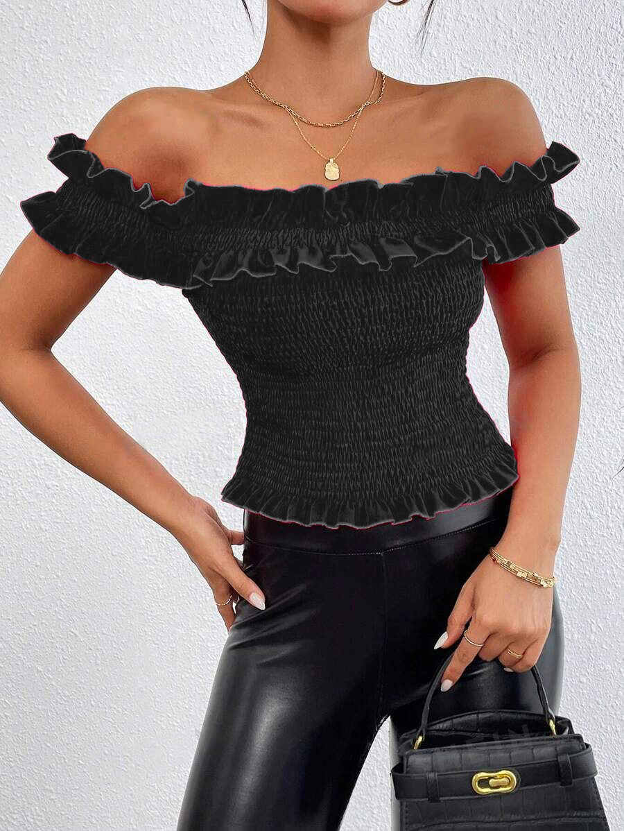 Women's Off-Shoulder Ruched Crop Top