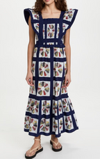 Bow-Back Printed Square-Neck Dress