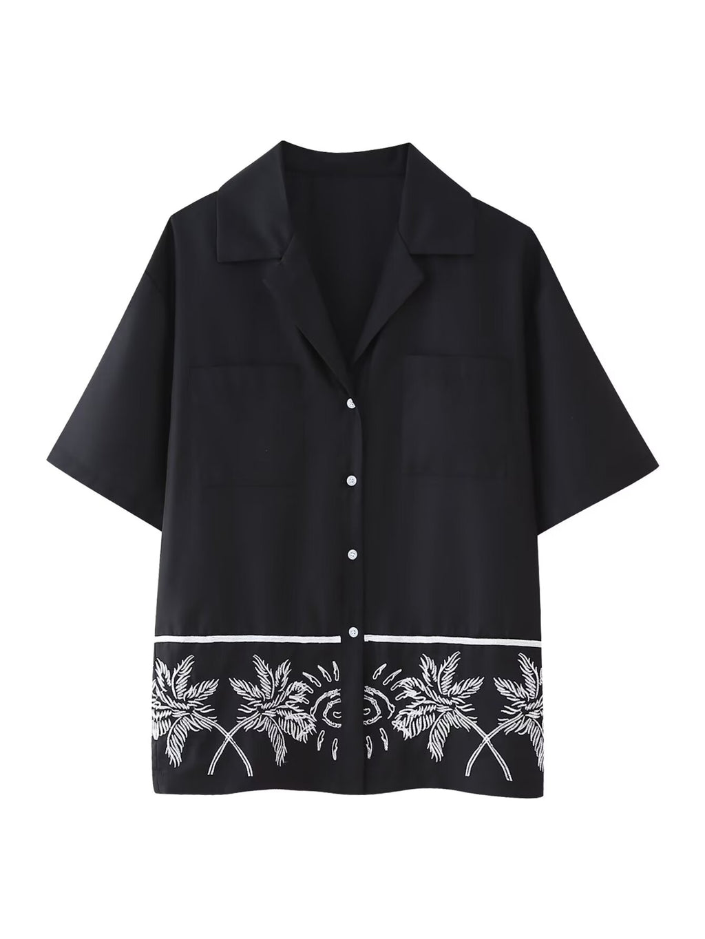 Summer Embroidered Short-Sleeve Shirt Pant Set