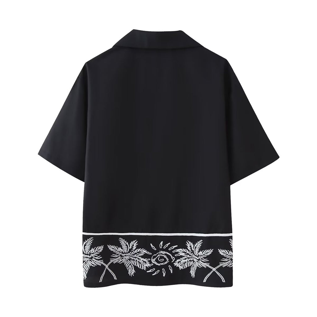Summer Embroidered Short-Sleeve Shirt Pant Set