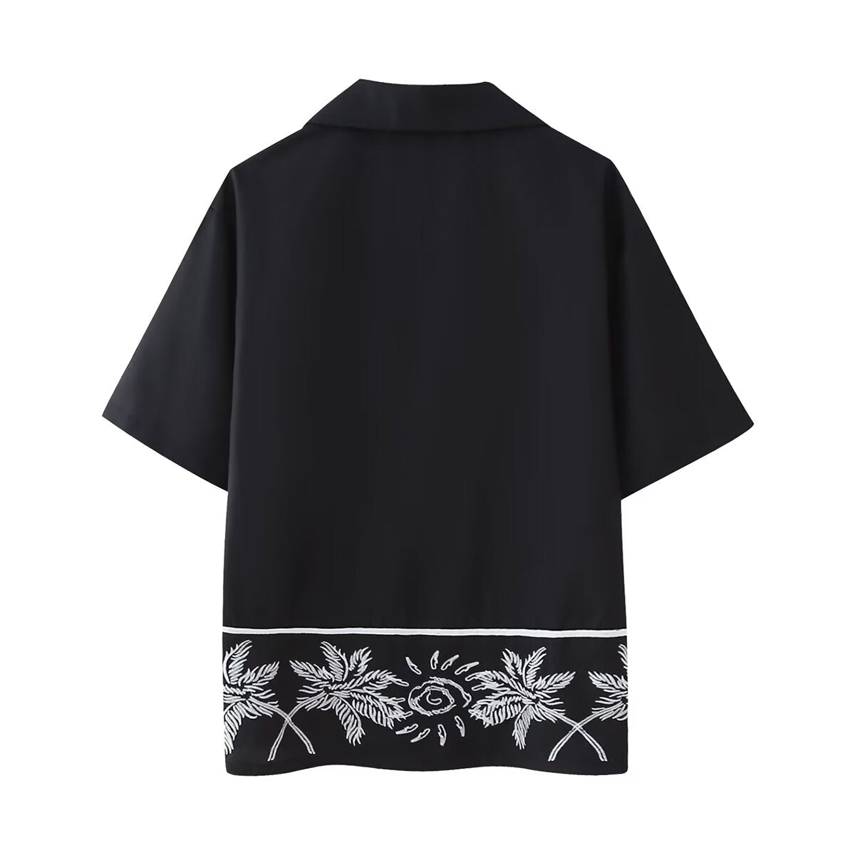 Summer Embroidered Short-Sleeve Shirt Pant Set