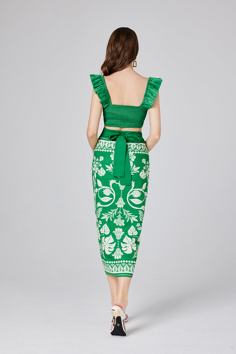 Women's Floral Ruffle V-Neck Skirt Set
