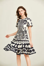 Women's Belted Short-Sleeve A-Line Dress