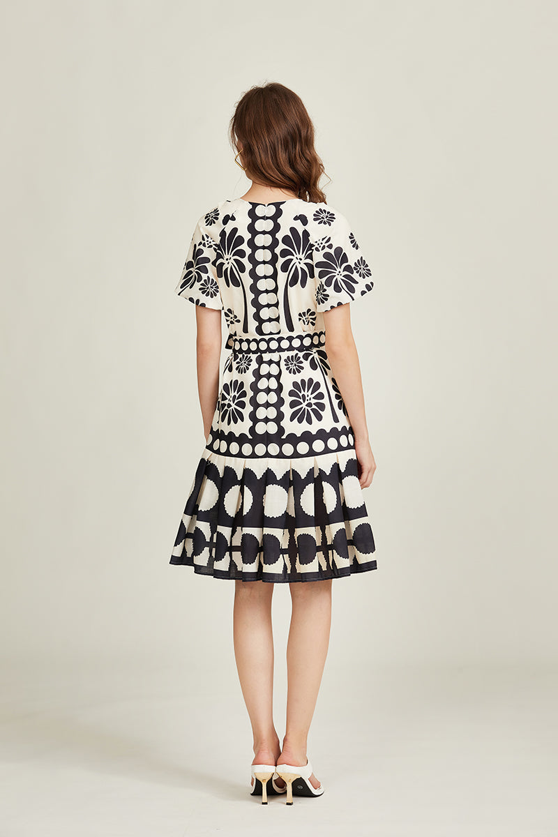 Women's Belted Short-Sleeve A-Line Dress