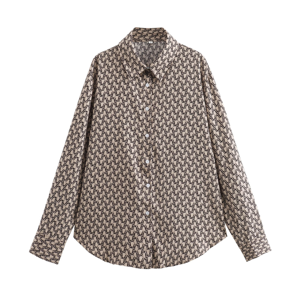 Women's Summer Clothing Fashionable Simple Printed Long-Sleeve Shirt Casual Trousers Suit