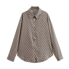 Women's Summer Clothing Fashionable Simple Printed Long-Sleeve Shirt Casual Trousers Suit