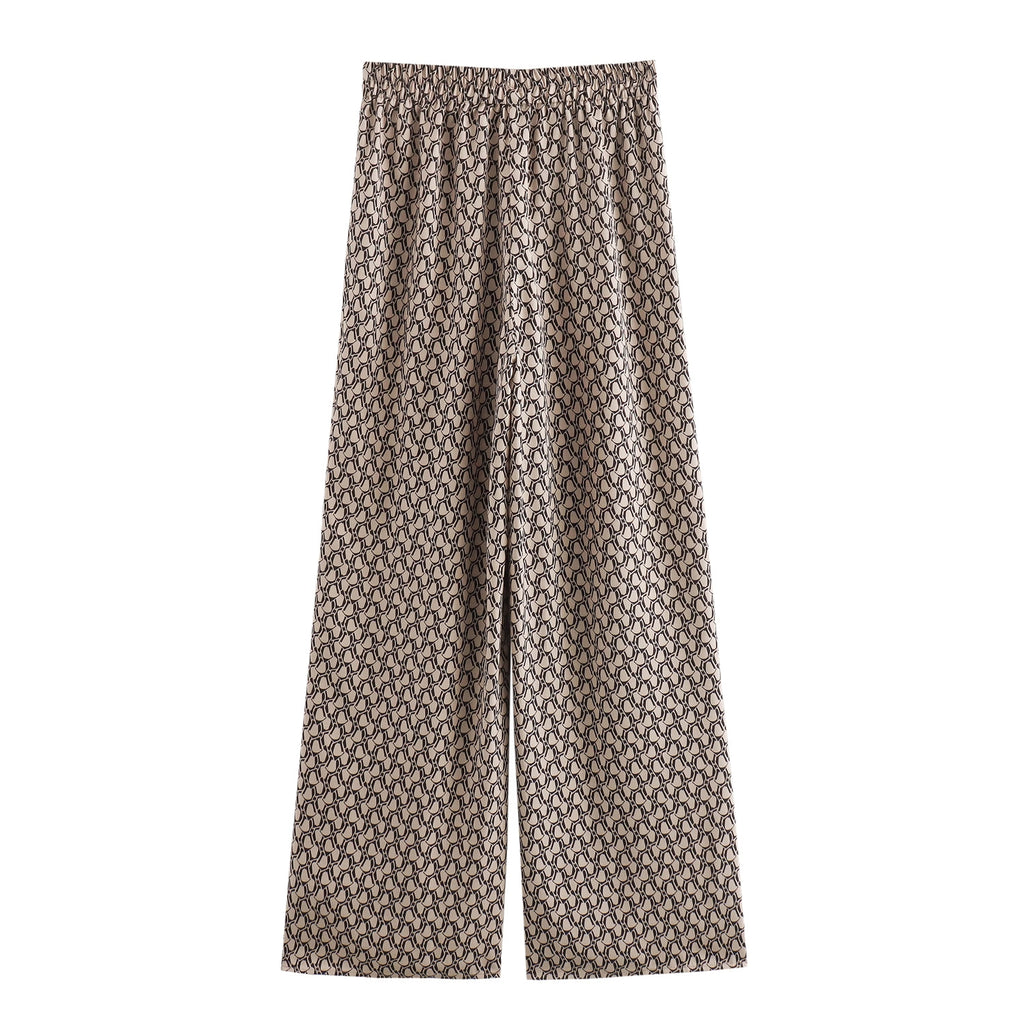 Women's Summer Clothing Fashionable Simple Printed Long-Sleeve Shirt Casual Trousers Suit