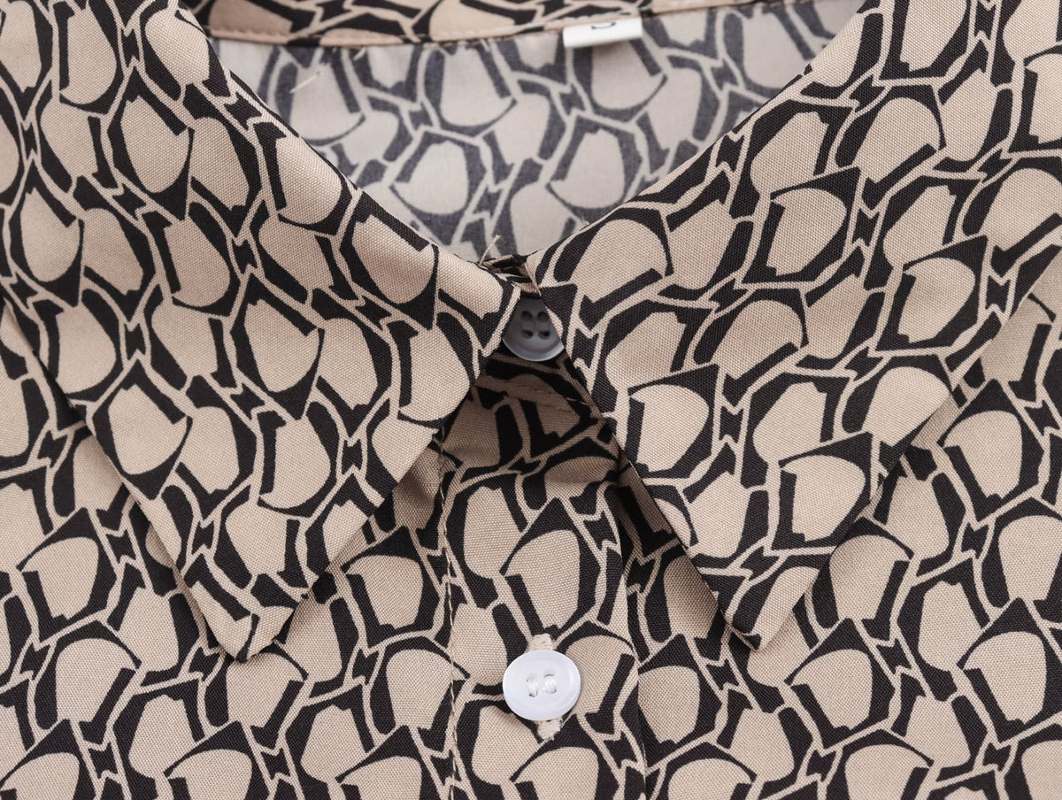 Women's Summer Clothing Fashionable Simple Printed Long-Sleeve Shirt Casual Trousers Suit