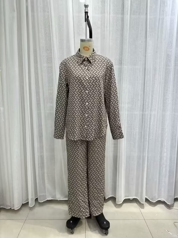 Women's Summer Clothing Fashionable Simple Printed Long-Sleeve Shirt Casual Trousers Suit