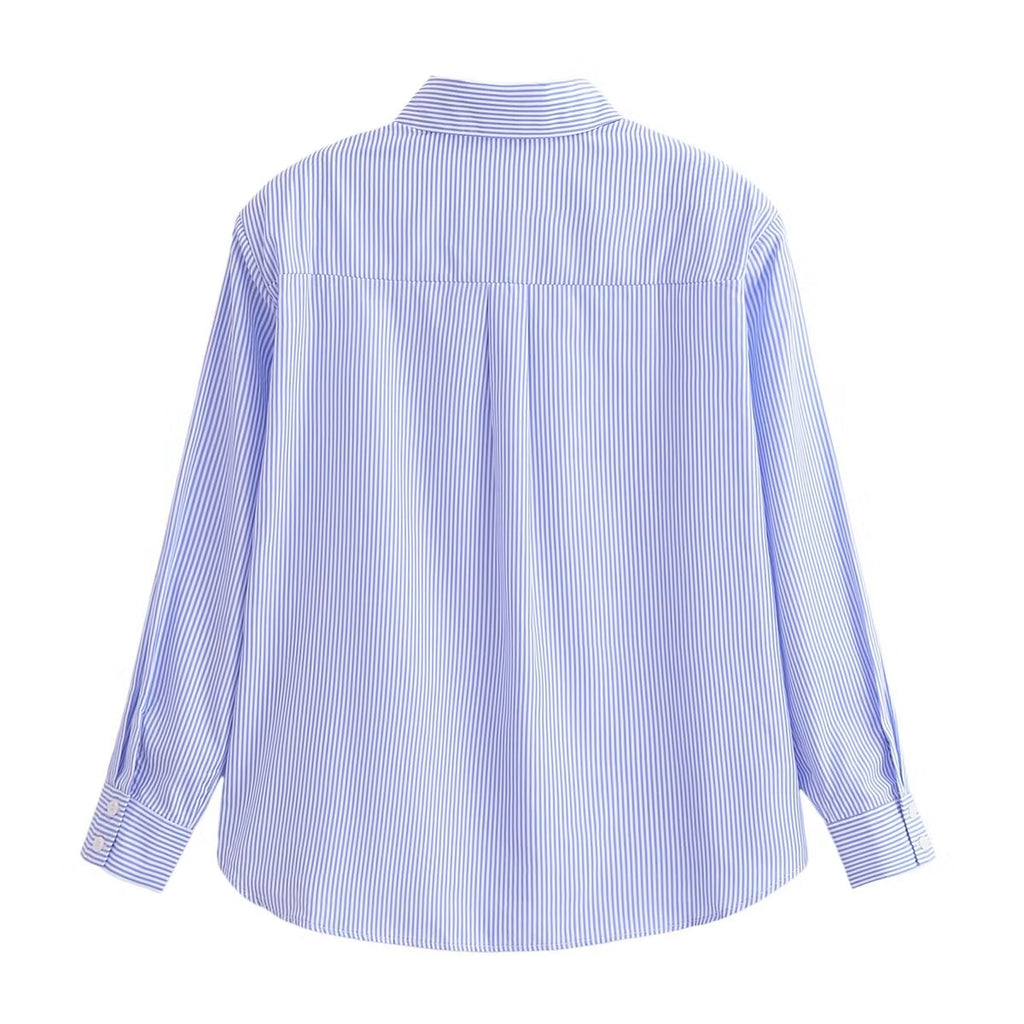 Women's Breasted Long Sleeve With Padded Shoulder Flip Trim Shirt