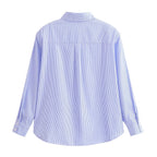 Women's Breasted Long Sleeve With Padded Shoulder Flip Trim Shirt