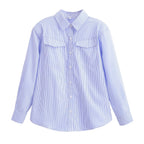 Women's Breasted Long Sleeve With Padded Shoulder Flip Trim Shirt