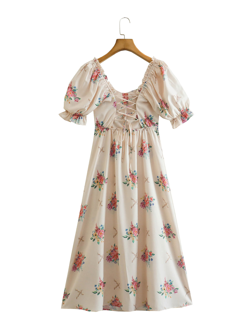 Women's Square-Neck Floral Backless Ruffle Midi Dress