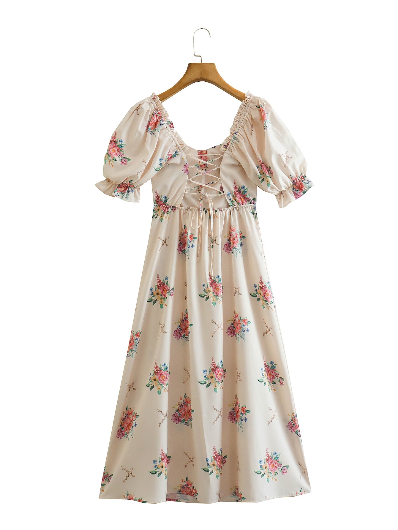 Women's Square-Neck Floral Backless Ruffle Midi Dress