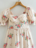 Women's Square-Neck Floral Backless Ruffle Midi Dress