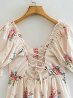 Women's Square-Neck Floral Backless Ruffle Midi Dress