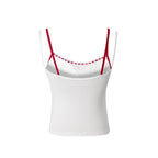 Women’s White Lace Plaid Faux Two Piece Crop Top