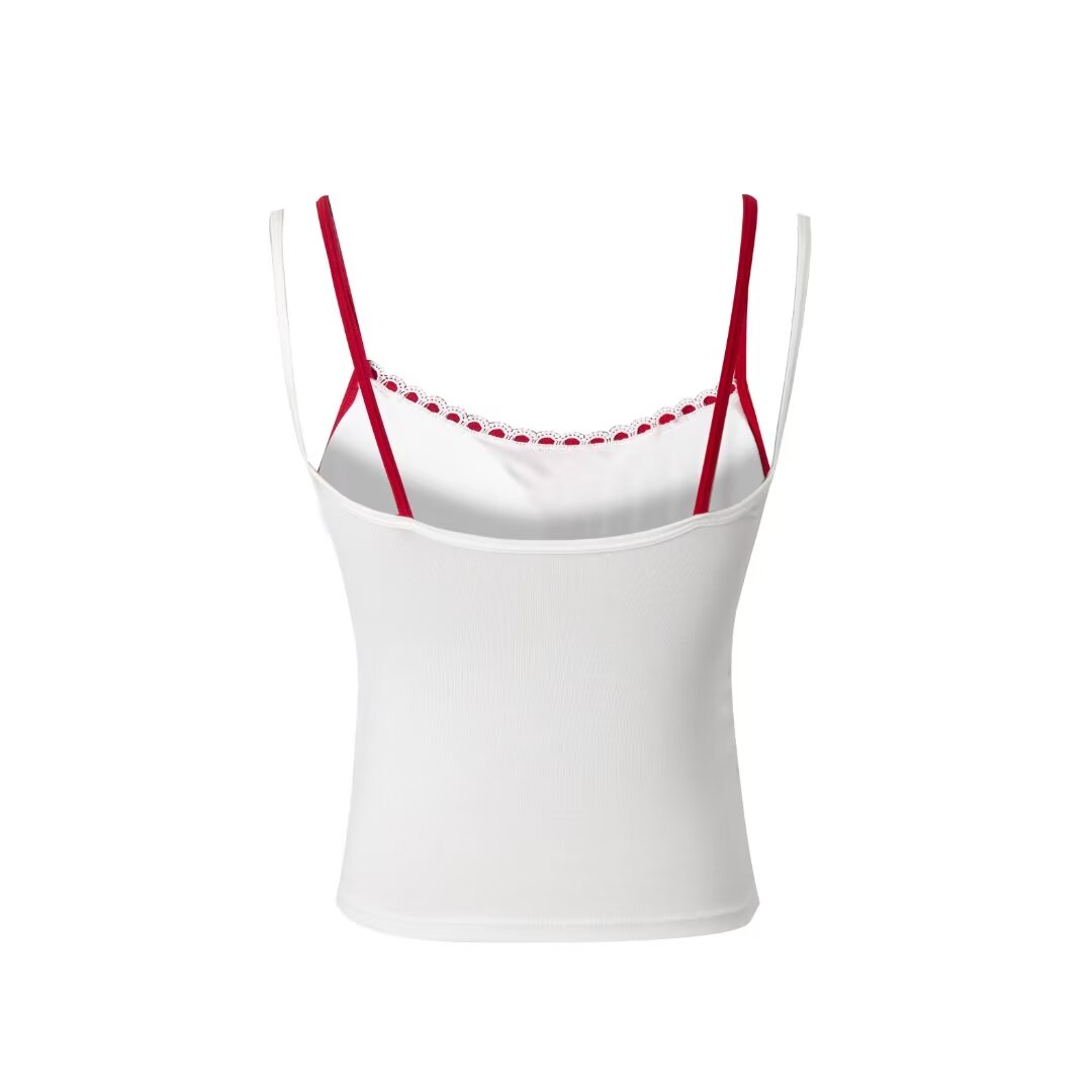 Women’s White Lace Plaid Faux Two Piece Crop Top