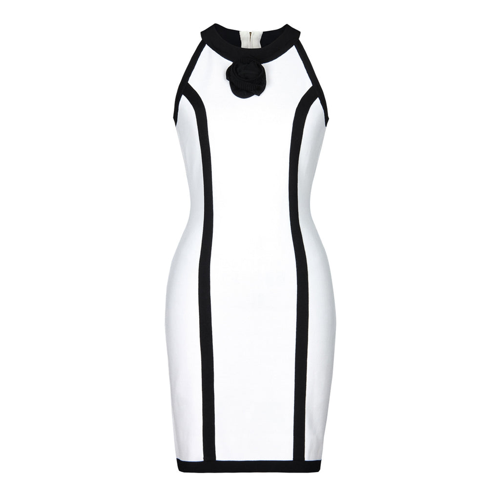 3D Floral Sleeveless Knit Bodycon Knee Dress