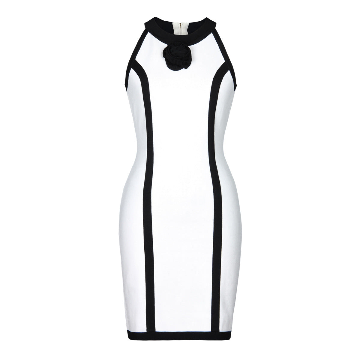 3D Floral Sleeveless Knit Bodycon Knee Dress