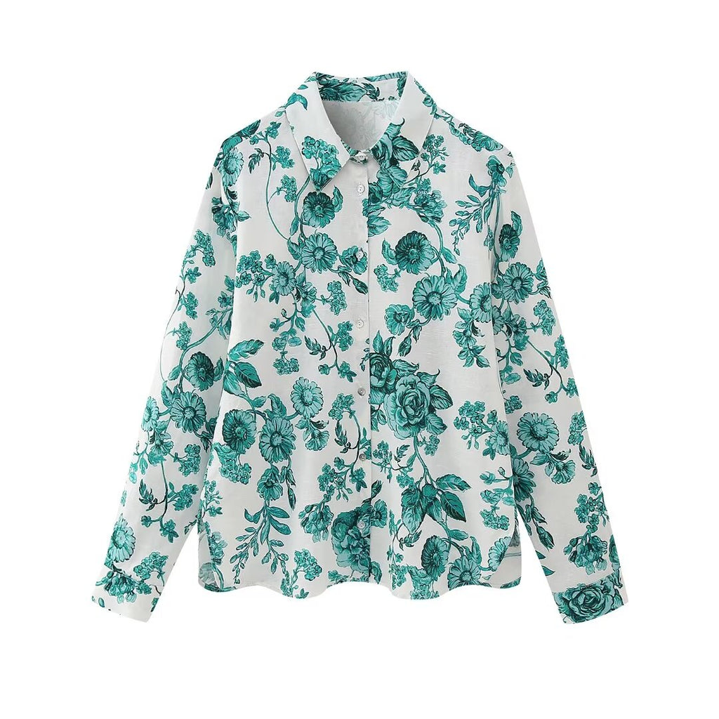 Women's Floral Printed Long Sleeved Shirt