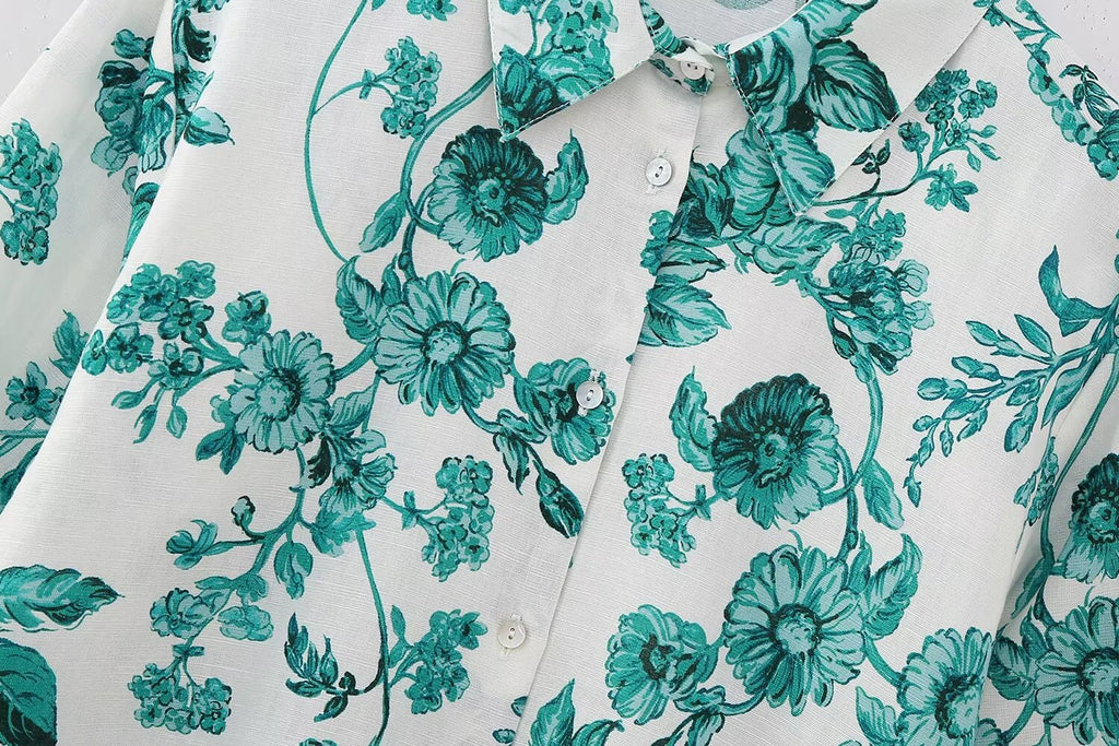 Women's Floral Printed Long Sleeved Shirt