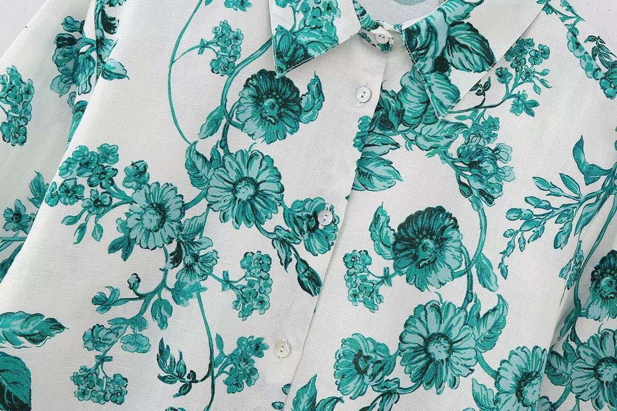 Women's Floral Printed Long Sleeved Shirt