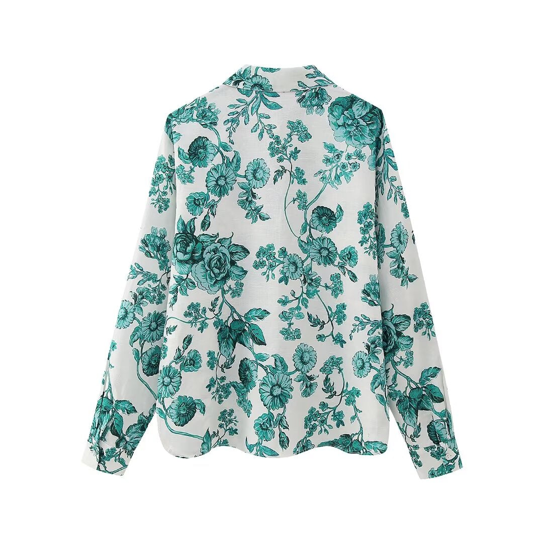 Women's Floral Printed Long Sleeved Shirt