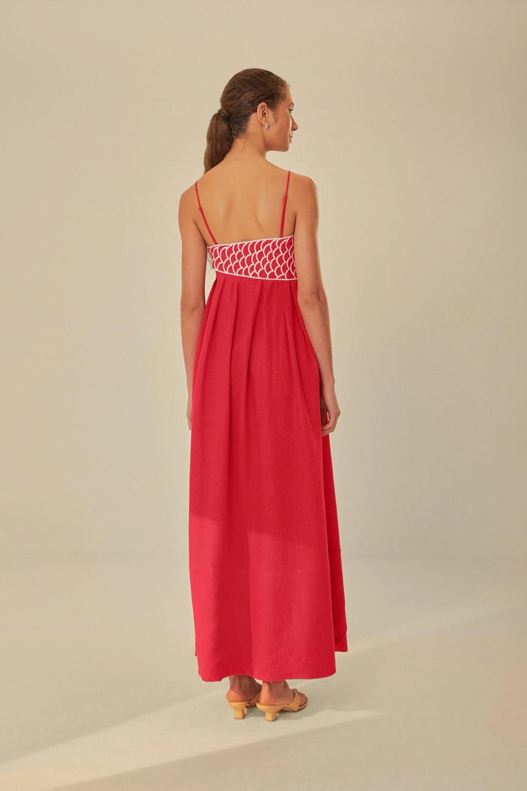 Casual Red Embroidered Sling Maxi Dress
