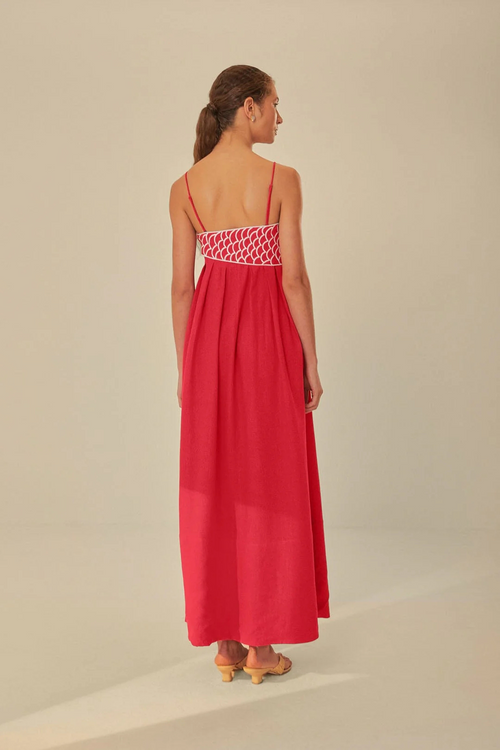 Casual Red Embroidered Sling Maxi Dress