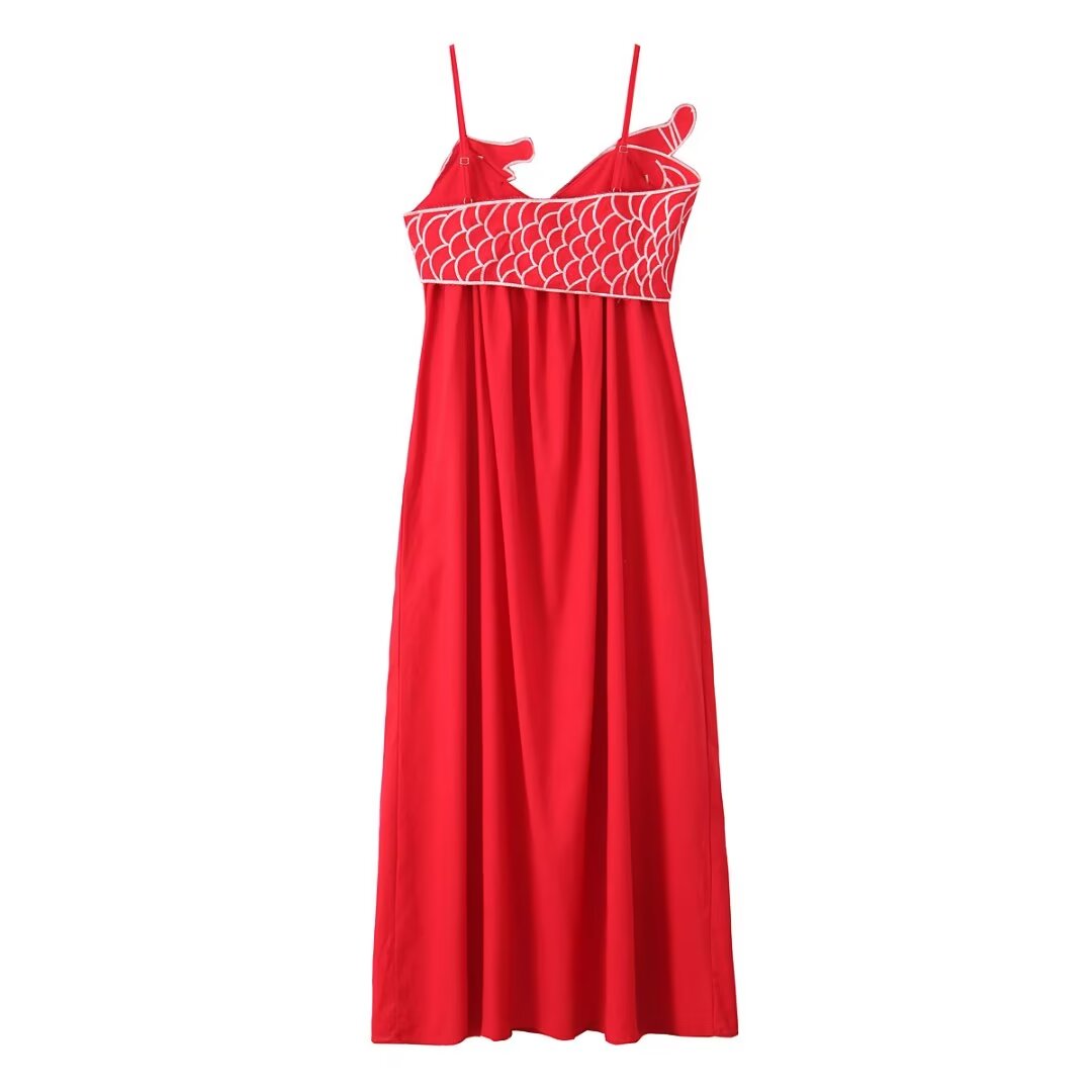 Casual Red Embroidered Sling Maxi Dress