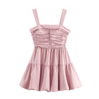 Pink Square-Neck Ruched Sleeveless A-Line Mini Dress