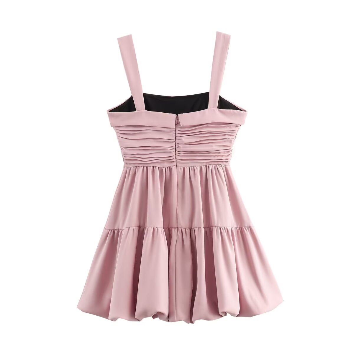 Pink Square-Neck Ruched Sleeveless A-Line Mini Dress