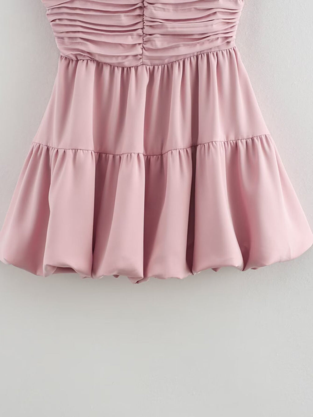 Pink Square-Neck Ruched Sleeveless A-Line Mini Dress