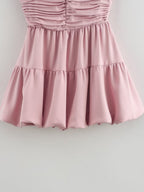Pink Square-Neck Ruched Sleeveless A-Line Mini Dress