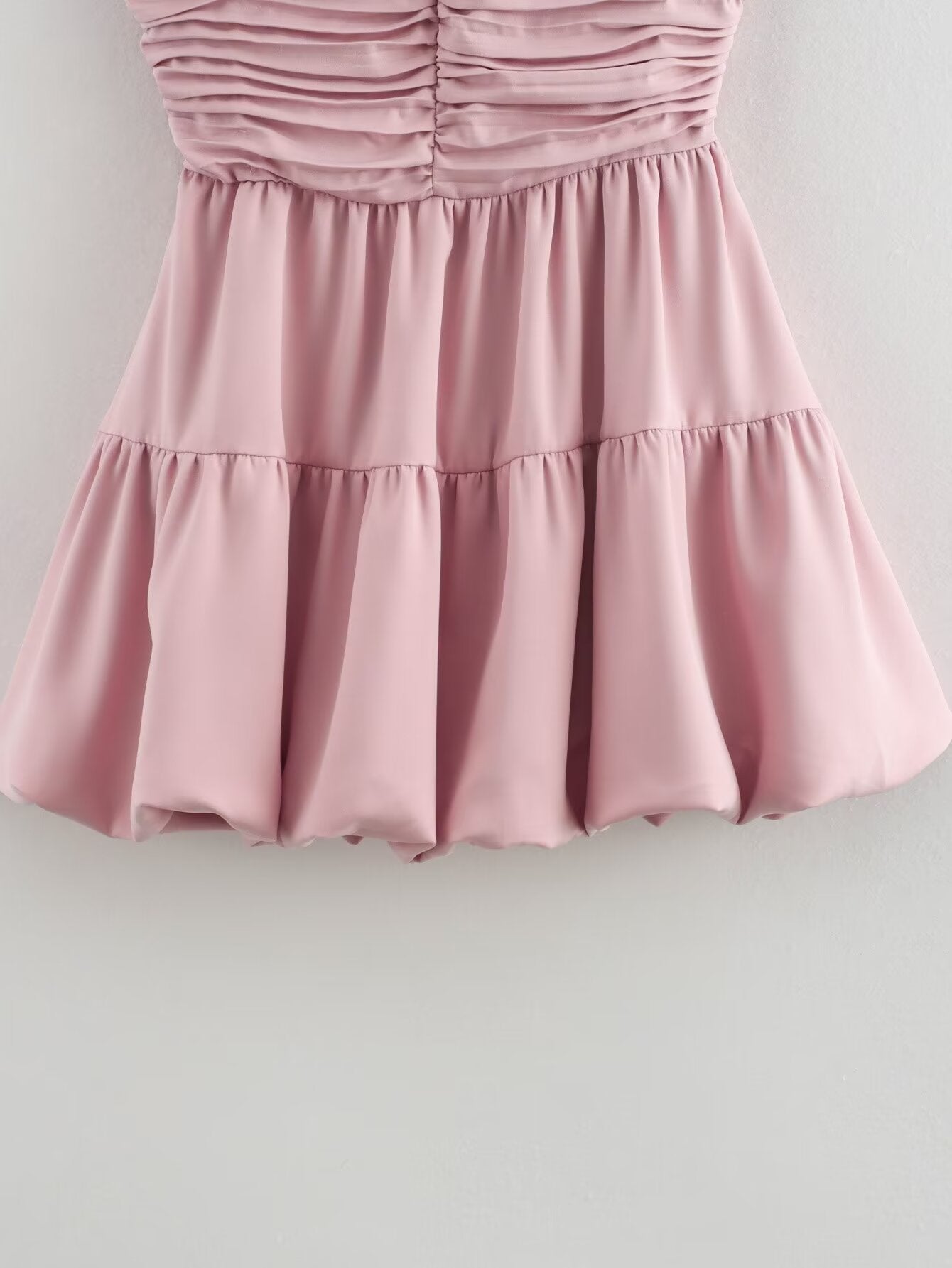 Pink Square-Neck Ruched Sleeveless A-Line Mini Dress