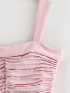 Pink Square-Neck Ruched Sleeveless A-Line Mini Dress
